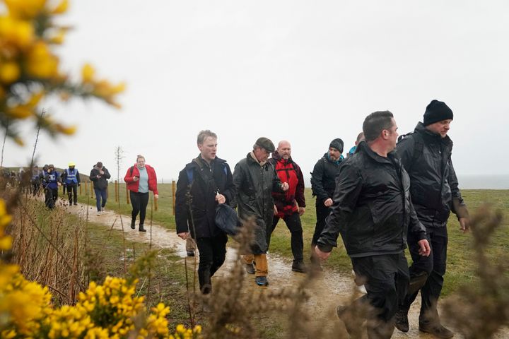 Nigel Farage (centre) at Easington Colliery during The March to Leave protest which set off from Sunderland on Saturday morning.