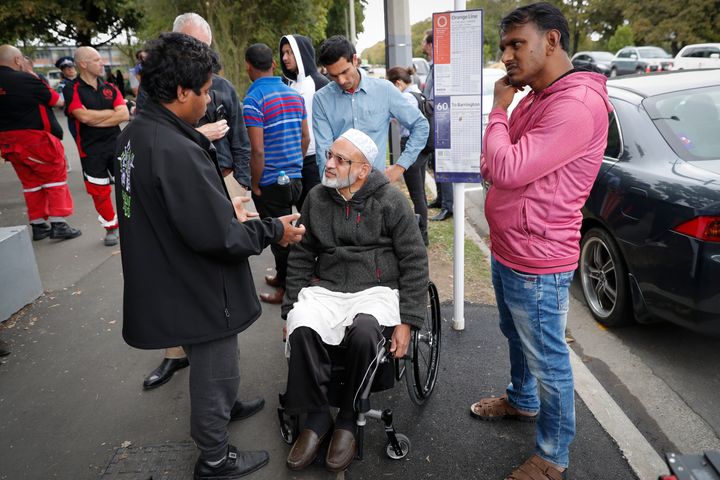 A wounded Farid Ahmed, 59, was seen in a wheelchair at an information centre for families on Saturday.