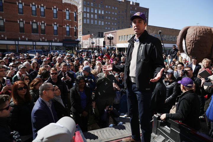 Former Texas Rep. Beto O'Rourke swept through Iowa with a horde of media in tow and large crowds awaiting him.