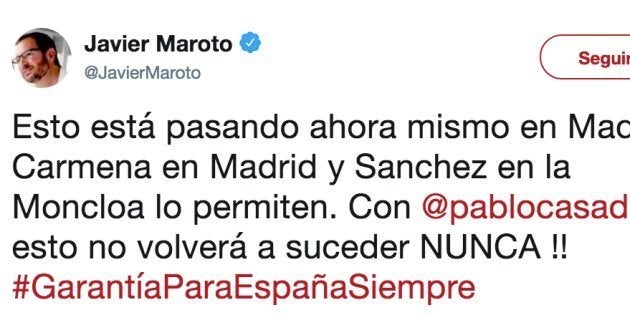 Tuit de Javier Maroto sobre la manifestación independentista.