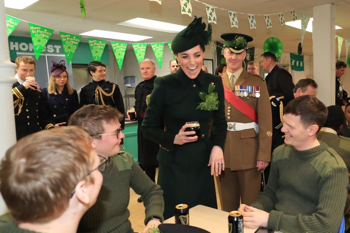 The Duchess of Cambridge also met with the Irish Guards. 