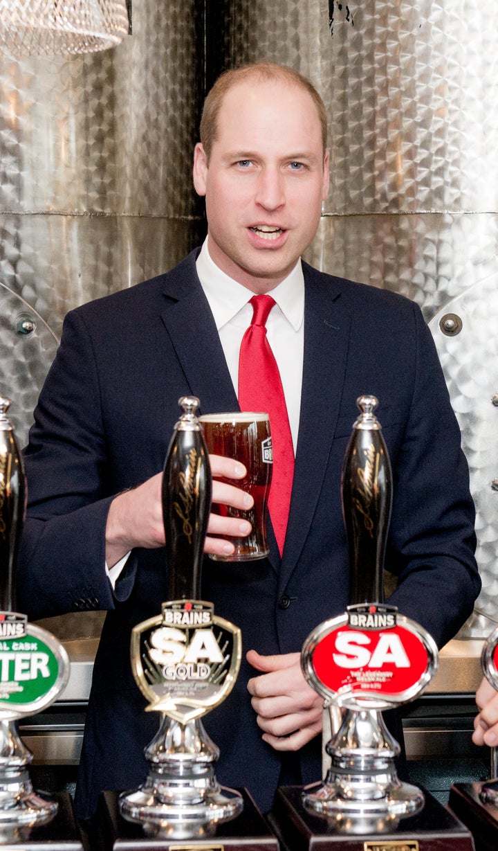 Prince William pulls a pint while officially opening Brains Brewery, before attending the Wales vs Ireland Six Nations Match on March 16 in Cardiff, Wales. 