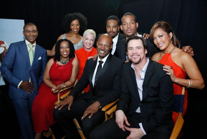 “In Living Color” cast members (from left) Tommy Davidson, T’Keyah Crystal Keymah, Kim Wayans, Kelly Coffield Park, Keenen Ivory Wayans, Shawn Wayans, Marlon Wayans, Jim Carrey and Carrie Ann Inaba in 2012.