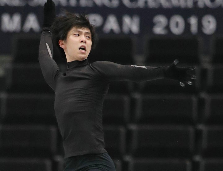 練習する羽生結弦（ＡＮＡ）＝１９日、さいたまスーパーアリーナ