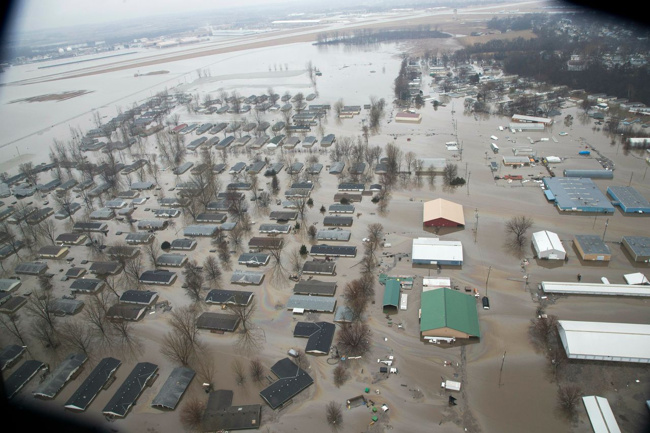 A neighborhood in Bellevue, Nebraska, is flooded by waters from the Missouri River.