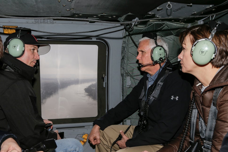 Vice President Mike Pence surveyed flooded areas in Nebraska on Tuesday and vowed to expedite action on presidential dis