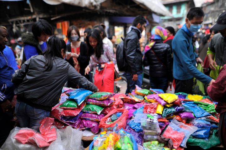 People stock up for Holi in Nepal's Kathmandu. 
