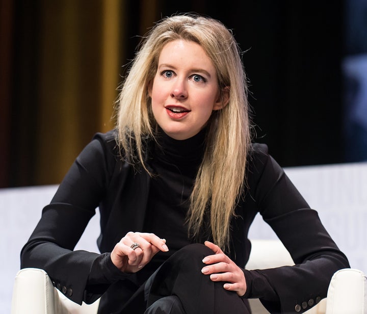 Elizabeth Holmes wears a black turtleneck while speaking at the Forbes 30 Under 30 Summit in Philadelphia on Oct. 5, 2015. 