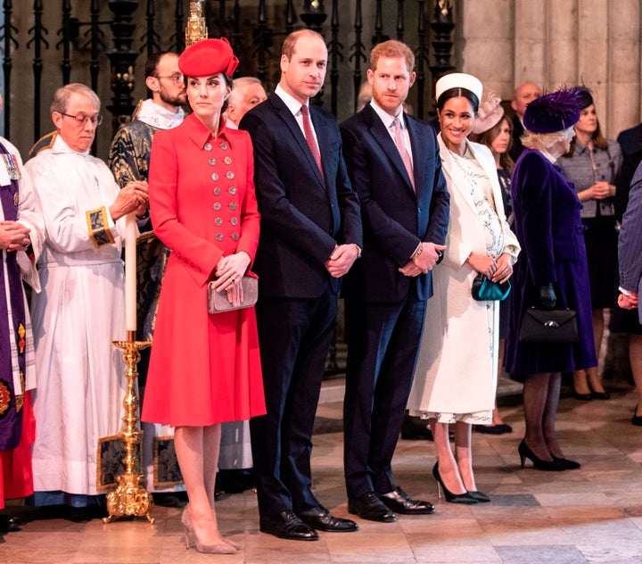 Catherine, the Duchess of Cambridge, Prince William, Prince Harry and Meghan, the Duchess of Sussex attend the service