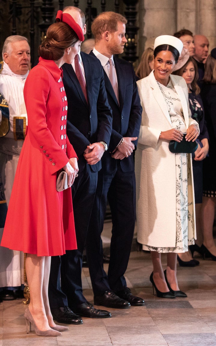 The duchesses chatting at the Commonwealth service. 