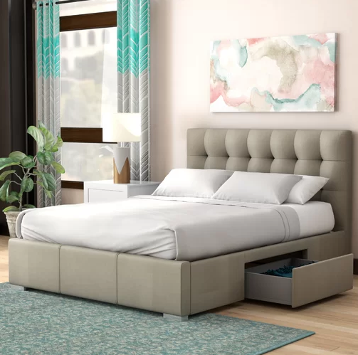 Mizuno queen upholstered outlet storage platform bed