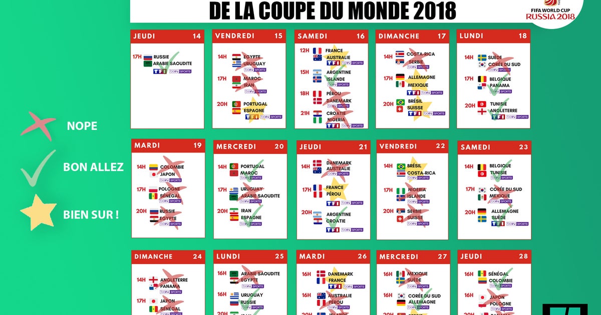 Calendrier Coupe Du Monde Football 2023 A Imprimer Coupe Du Monde 2018: Le Calendrier Honteusement Subjectif À Imprimer | Le  Huffpost