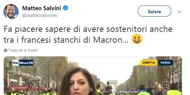Le ministre de l'Intérieur de l'Italie, Matteo Salvini, se réjouit du mouvement des gilets jaunes sur