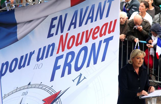 French leader of the far-right Front National (National Front) party Marine Le Pen delivers a back-to-work...