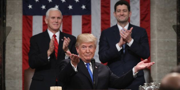 Donald Trump face au Congrès à Washington le 30 janvier
