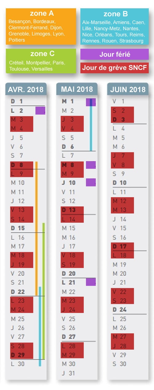 Calendrier De La Greve Sncf Le Schema Avec Vacances Scolaires Et Jours Feries Pour Organiser Vos Deplacements En Avril Mai Et Juin Le Huffpost