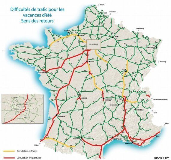 Info trafic Bison futé voit rouge samedi 13 août dans le sens des