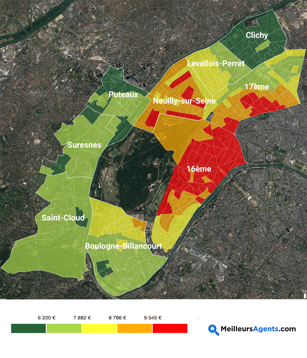 banlieue ouest de paris carte La carte des prix de l'immobilier (et leur évolution) dans l'Ouest 