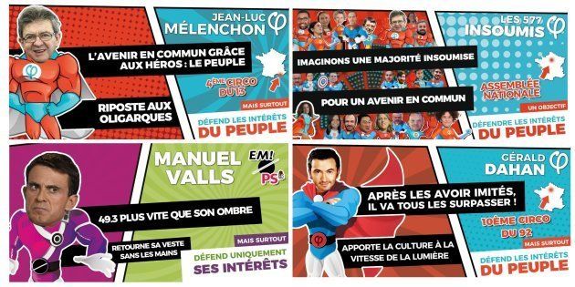 Sur les réseaux sociaux, le mouvement de Jean-Luc Mélenchon a grimé ses candidats en super-héros en vue...