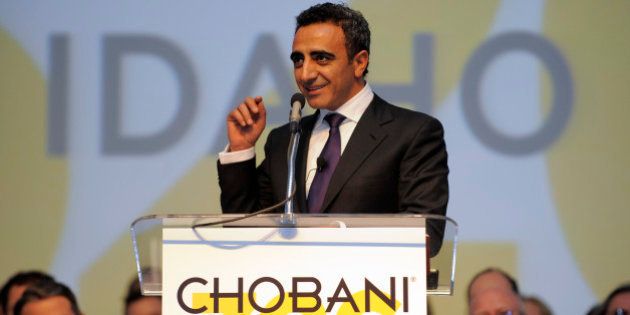 Hamdi Ulukaya, founder and chief executive officer of Chobani, addresses nearly 2,000 attendees during...