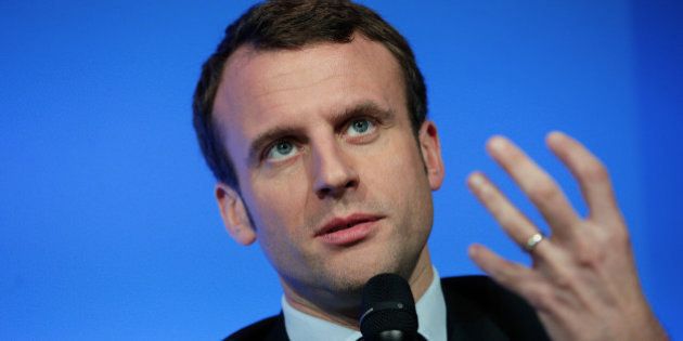 FILE - In this March 14, 2016 file photo, Economy Minister Emmanuel Macron gives a press conference,...