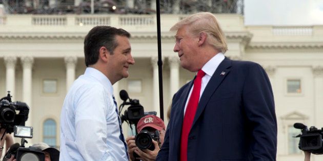 Republican presidential candidate Donald Trump and Republican presidential candidate Sen. Ted Cruz, R-Texas,...