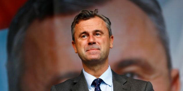 Austrian far right Freedom Party (FPOe) presidential candidate Norbert Hofer arrives for his final election...