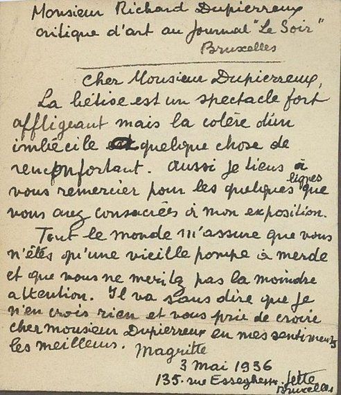 Lettre de René Magritte à Richard Dupierreux: 