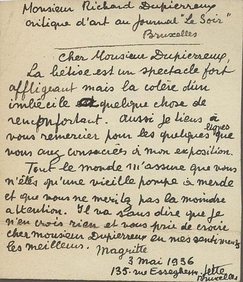 Lettre De Rene Magritte A Richard Dupierreux Vous N Etes Qu Une Vieille Pompe A Merde Le Huffpost