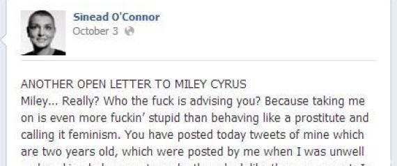 Miley Cyrus menacée de poursuites par Sinead O'Connor après ses tweets