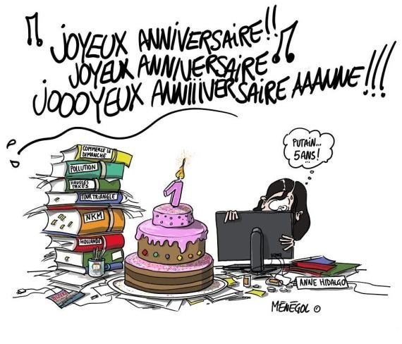 Photos Les Caricatures De Nkm Pour Feter Le 1er Anniversaire D Hidalgo A La Mairie De Paris Le Huffpost