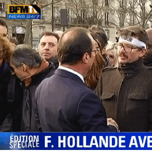 Manifestation Charlie: Luz pris d'un fou rire face à Hollande pour une histoire de