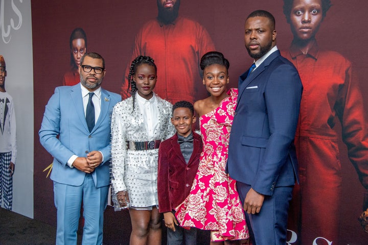 From left, Jordan Peele with "Us" cast Lupita Nyong’o, Evan Alex, Shahadi Wright Joseph and Winston Duke.