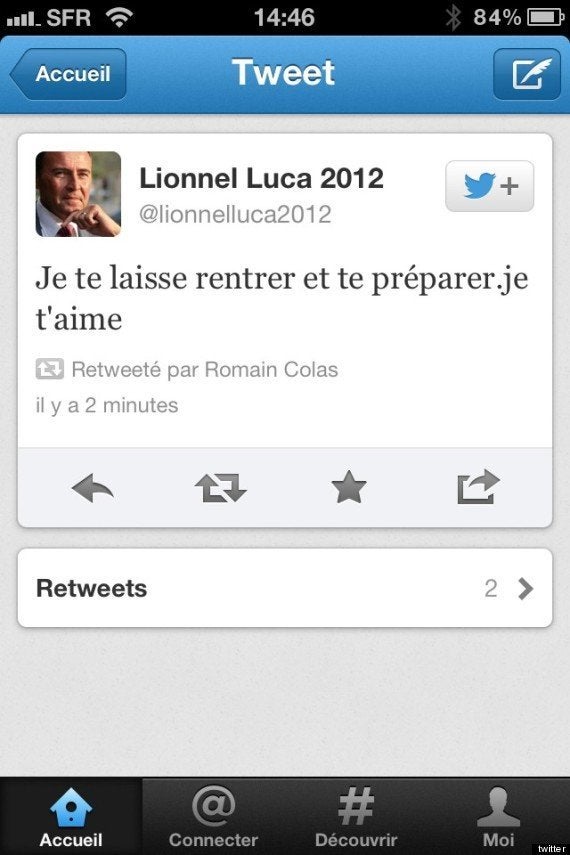 Echec De L Envoi Du Message Privé Twitter TWEETS. Lionnel Luca publie un message privé sur Twitter, un DM fail à
