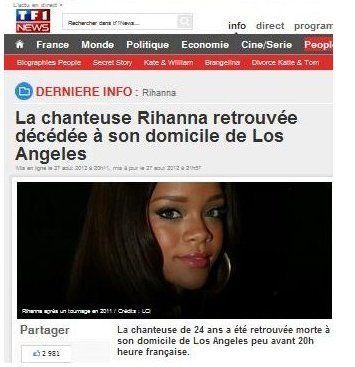 Mort de Rihanna: TF1 dément avoir annoncé cette information partie de