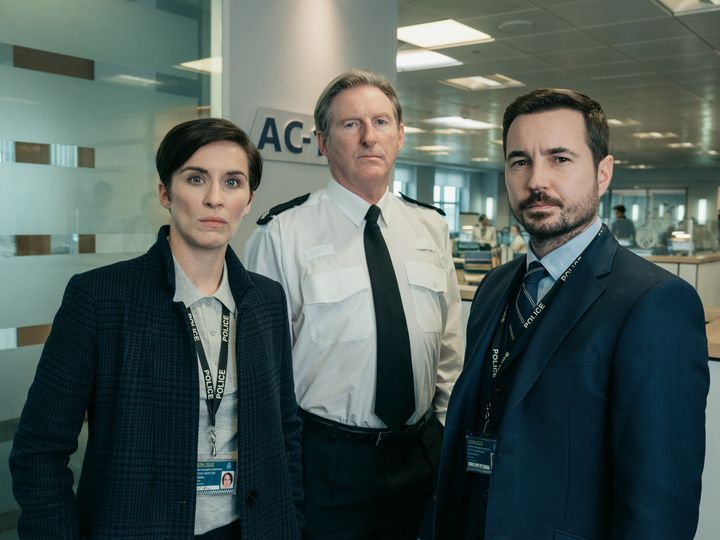 Vicky McClure and Martin Compston (right) with Line Of Duty co-star Adrian Dunbar