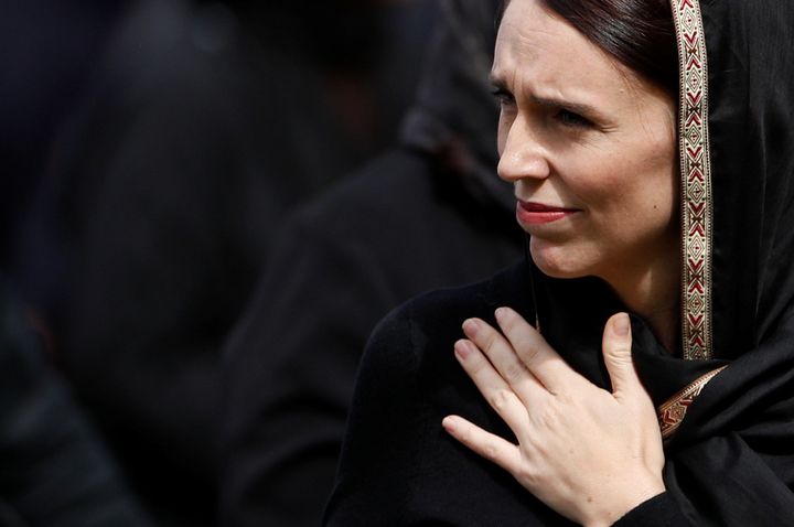 Prime Minister Jacinda Ardern leaves after the Friday prayers at Hagley Park outside Al Noor mosque in Christchurch, New Zealand.