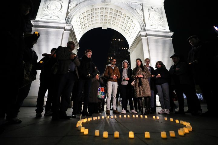 People gather at Washington Square Park in New York during a March 16 vigil held for victims who lost their lives during the New Zealand mosque attack.