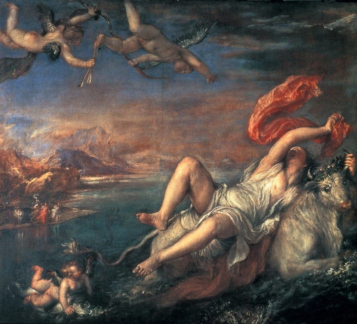 Titian. ‘Rape of Europa.’ 1559-62. Oil on canvas. Isabella Stewart Gardner Museum, Boston, Mass, USA. Bridgeman Images. 70 x 80.7 in. 