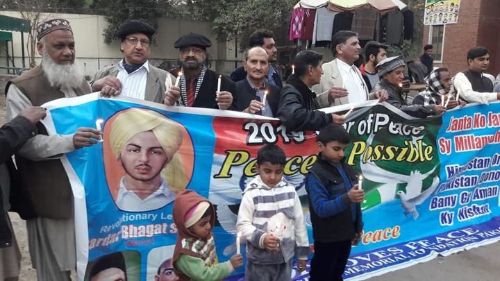 Members of Bhagat Singh Memorial Foundation observing the 88th martyrdom day of Bhagat Singh in Lahore 