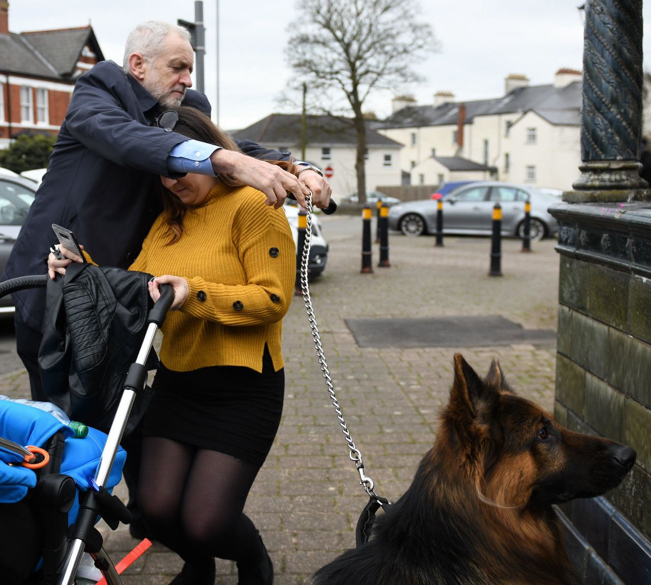 Corbyn was seen posing for photographs in the centre of Newport on Friday.