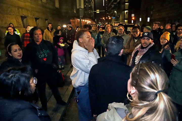 Supporters of Antwon Rose II, gather outside the Allegheny County Courthouse after hearing the verdict of not guilty on all charges for Michael Rosfeld, a former police officer in East Pittsburgh, Pa., Friday, March.