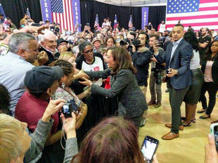 Kamala Harris greets supporters at Texas Southern University in Houston.