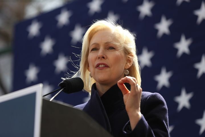 Sen. Kirsten Gillibrand (D-N.Y.) speaks during a rally in front of Trump International Hotel in New York City on March 24.