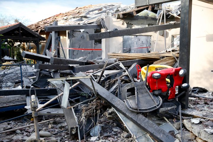 A house lies in ruins after being hit by a rocket in Mishmeret, central Israel, on March 25, 2019. 