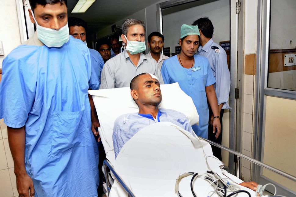 Danish, son of deceased Mohammad Akhlaq at Kailash hospital on October 8, 2015 in Noida. 