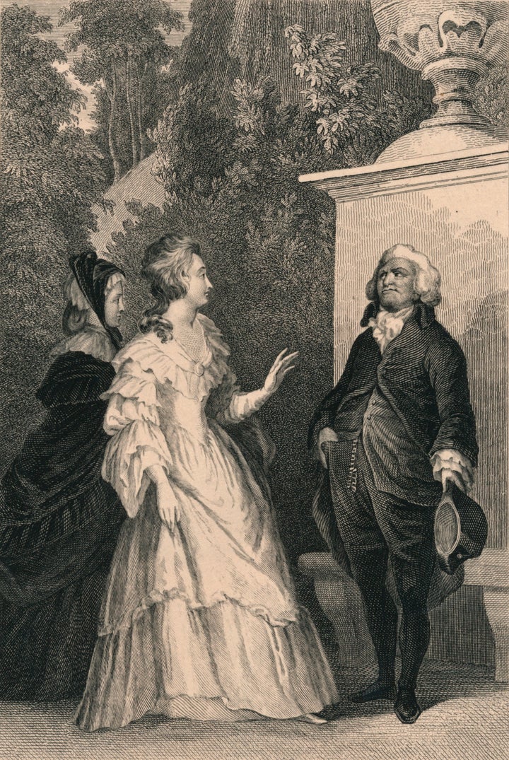 This engraving may show the secret meeting between Marie Antoinette and the Count of Mirabeau in the castle of Saint Cloud in the summer of 1790.