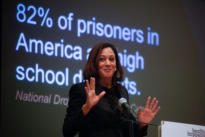 Then-California Attorney General Kamala Harris discusses the first statewide statistics on the elementary school truancy crisis during a symposium featuring officials in law enforcement, education and public policy on Sept. 30, 2013, in Los Angeles.