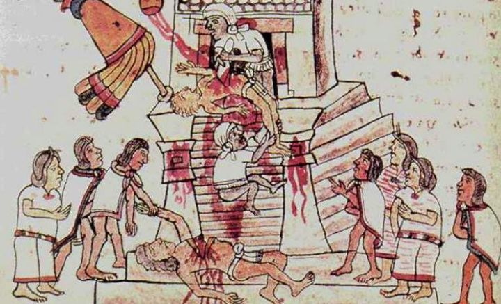 Sacrificios humanos mostrados en el <em>Códice Magliabechiano</em>.