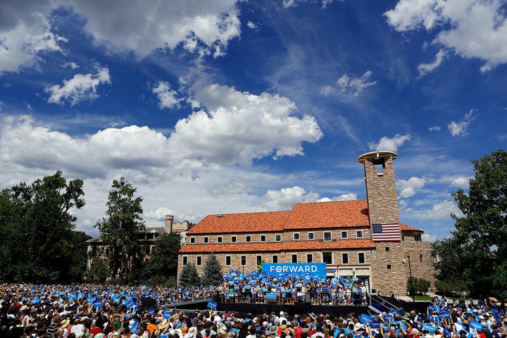 BOULDER, CO - SEPTEMBER 2: The crowd at the University of Colorado campus waits for President Barack Obama to speak at a Grassroots Rally on September 2 in Boulder, Colorado. Obama discussed his plan to help the middle class, Obamacare's impact and the importance of the youth of America getting out to vote in the upcoming election. (Photo by Marc Piscotty/Getty Images)